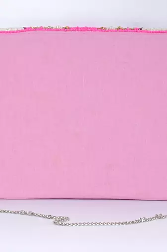 Pink with multi color beaded embellished sling bag