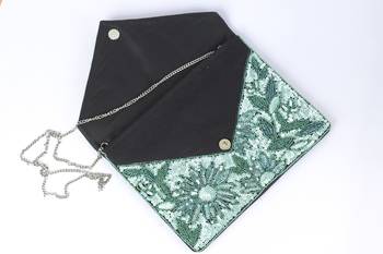 Green with multi color beaded embellished sling bag 3