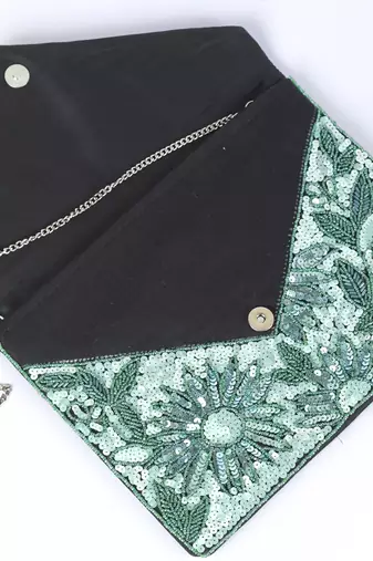 Green with multi color beaded embellished sling bag