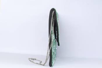 Green with multi color beaded embellished sling bag 4