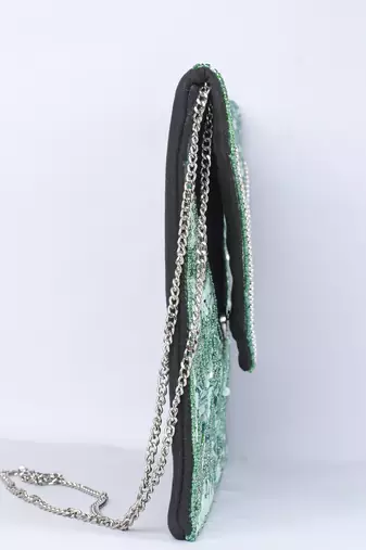 Green with multi color beaded embellished sling bag
