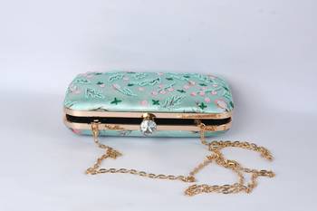C-Green with multi color beaded /Sequins work embellished clutch cum sling bag 4