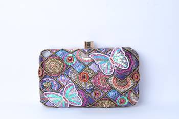 Dark Pink with Multi color beaded/Sequins hand clutch cum sling bag 1