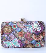 Dark Pink with Multi color beaded/Sequins hand clutch cum sling bag