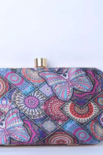 Dark Pink with Multi color beaded/Sequins hand clutch cum sling bag