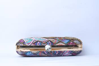 Dark Pink with Multi color beaded/Sequins hand clutch cum sling bag 3