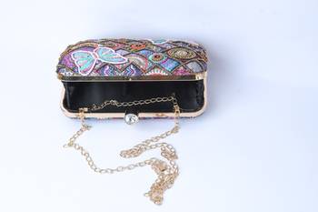 Dark Pink with Multi color beaded/Sequins hand clutch cum sling bag 4