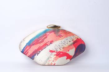 Cream with multi color digital printed designs boat shape hand clutch cum sling bag 2