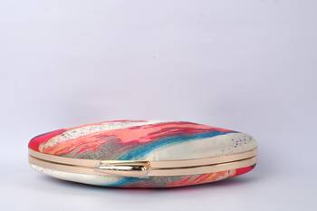 Cream with multi color digital printed designs boat shape hand clutch cum sling bag 3