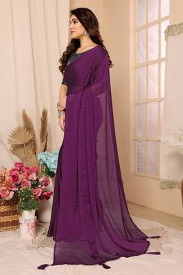 Purple Fancy Swarovski Work Designer Girlish Partywear Saree 1
