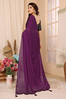 Purple Fancy Swarovski Work Designer Girlish Partywear Saree 2
