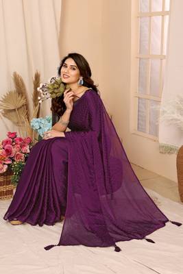 Purple Fancy Swarovski Work Designer Girlish Partywear Saree 3