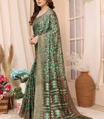 Green Fancy Printed Designer Girlish Partywear Saree