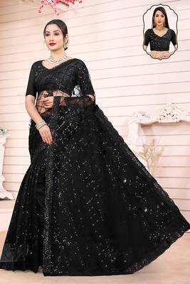  Black Net c Girlish Partywear Sequins Work Saree 1