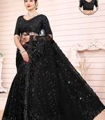  Black Net c Girlish Partywear Sequins Work Saree