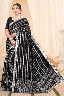  Black Georgette c Girlish Partywear Sequins Work Saree 1