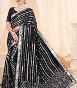  Black Georgette c Girlish Partywear Sequins Work Saree