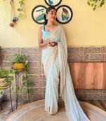 Sea Green Girlish Partywear Designer Sequins Embroidery Work Trendy Saree