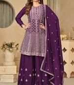 Elegant and designer wine colour partywear palazzo dress