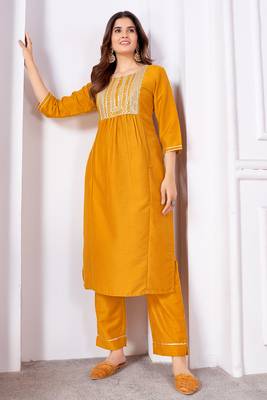 Mustard vertical silk thread sequins embroidery work salwar kameez 3