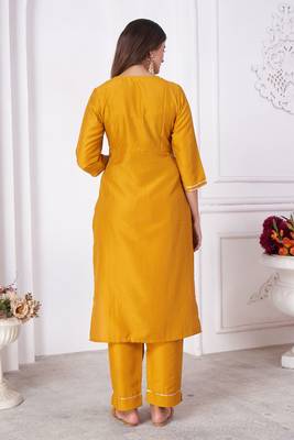 Mustard vertical silk thread sequins embroidery work salwar kameez 4