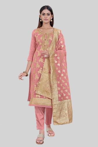 Peach colour chanderi silk woven ethnic salwar suit