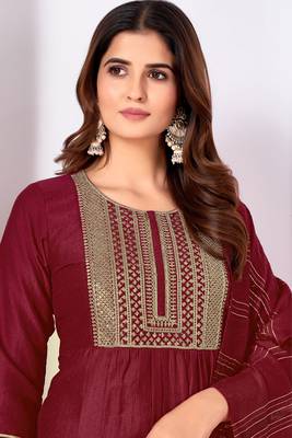 Maroon vertical silk thread sequins embroidery work salwar kameez 2