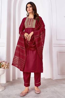 Maroon vertical silk thread sequins embroidery work salwar kameez 3