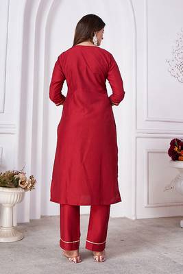 Maroon vertical silk thread sequins embroidery work salwar kameez 4