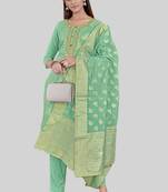 Firozi colour chanderi silk woven ethnic salwar suit