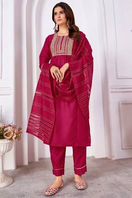 Magenta vertical silk thread sequins embroidery work salwar kameez 1