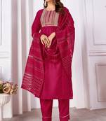 Magenta vertical silk thread sequins embroidery work salwar kameez