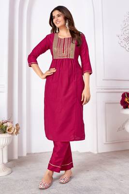 Magenta vertical silk thread sequins embroidery work salwar kameez 3