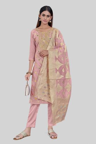 Peach colour chanderi silk woven ethnic salwar suit