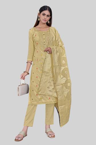 Brown colour chanderi silk woven ethnic salwar suit