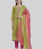Beautiful green colour sober touch chanderi suit for festive season