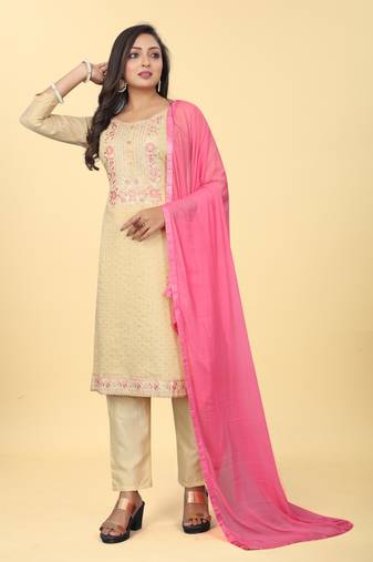 Beautiful brown colour sober touch chanderi suit for festive season