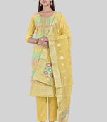 Yellow colour festive looks designer woven chanderi silk suit