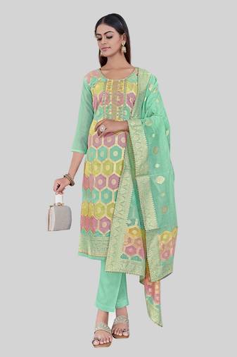Sea green colour festive looks designer woven chanderi silk suit