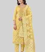 Yellow colour festive looks designer woven chanderi silk suit