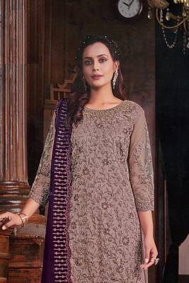 Mouve colour designer embroidery work girlish partywear net salwar kameez 2