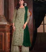 Green colour designer embroidery work girlish partywear net salwar kameez