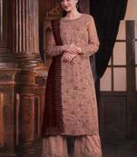 Peach colour designer embroidery work girlish partywear net salwar kameez