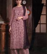 Pink colour designer embroidery work girlish partywear net salwar kameez