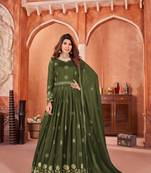 Heavy partywear mahendi colour art silk embroidered salwar kameez