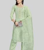 Green colour designer embroidery work chanderi silk suit