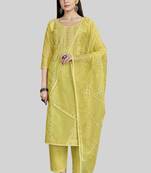 Yellow colour designer embroidery work chanderi silk suit