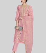 Pink colour designer embroidery work chanderi silk suit