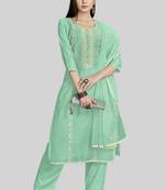 Firozi colour designer embroidery work chanderi silk suit