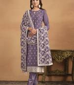 Voilet colour heavy thread embroidery work faux georgette fabric partywear salwar kameez